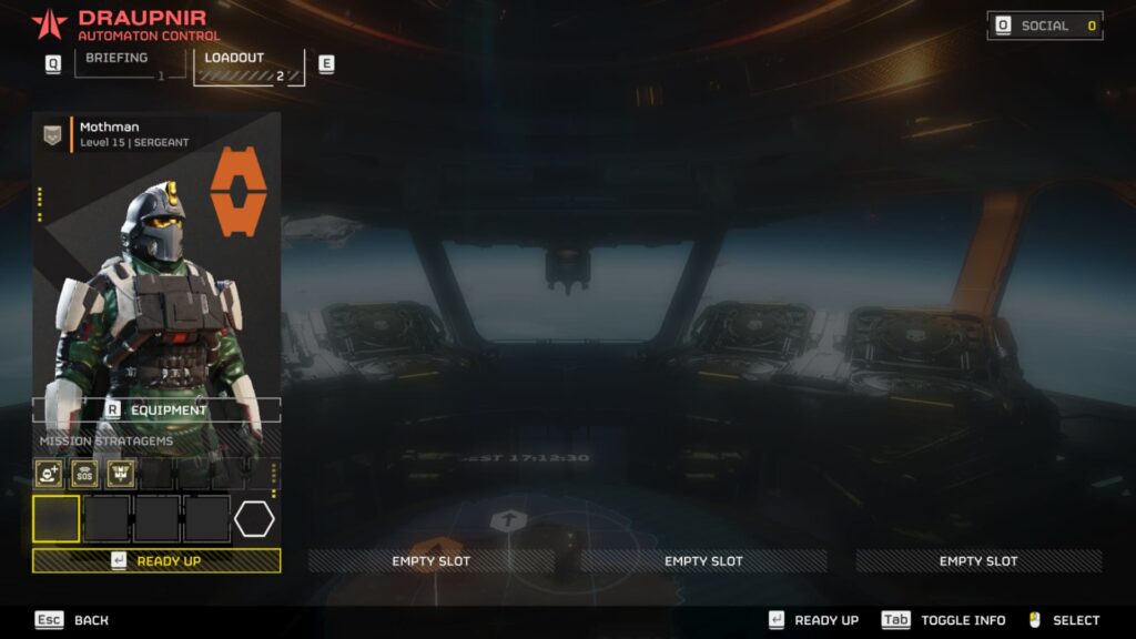 A player selects his loadout for a Helldivers 2 mission.