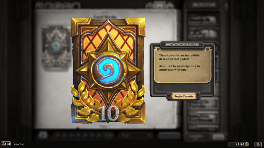 How to unlock the 10-Year Anniversary card back in Hearthstone