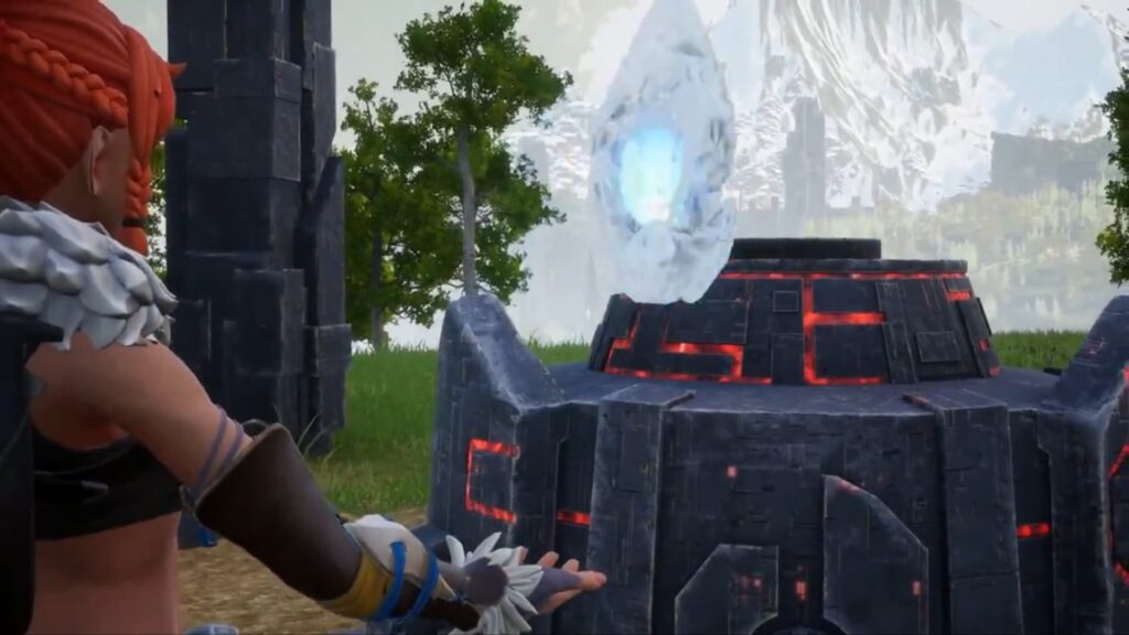 A Pal Tamer places an item on an altar to summon Bellanoir for a Palworld Raid.