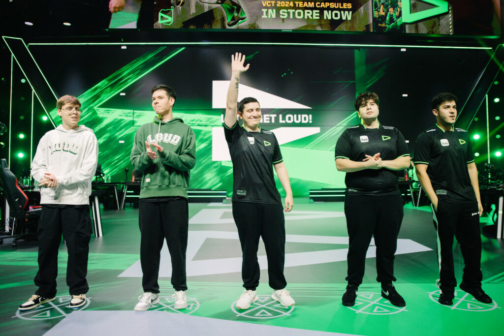 LOUD seen onstage before competing at VCT AMERICAS Kickoff on Day 1 of Week 3 at Riot Games Arena on March 2, 2024. 