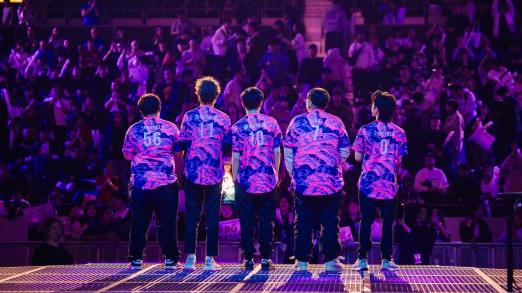 Paper Rex, who takes on Karmine Corp on Day 5, seen onstage after competing at VALORANT Masters Madrid Swiss Stage Day 2 at the Madrid Arena on March 15, 2024 in Madrid, Spain.