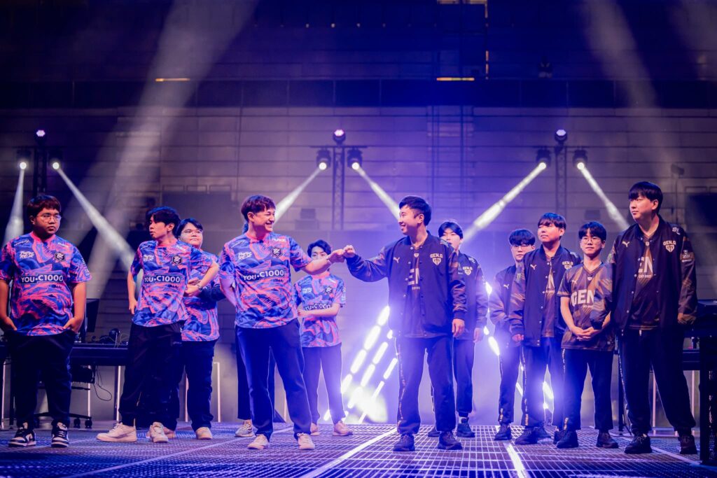 Paper Rex and Gen.G Esports onstage before competing at VALORANT Masters Madrid Playoffs- Day 1 at the Madrid Arena on March 21, 2024 in Madrid, Spain. 