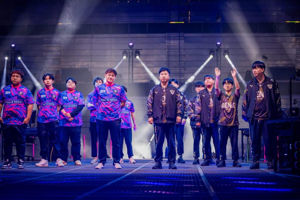 Paper Rex and Gen.G Esports onstage before competing at VALORANT Masters Madrid Playoffs- Day 1 at the Madrid Arena on March 21, 2024 in Madrid, Spain.