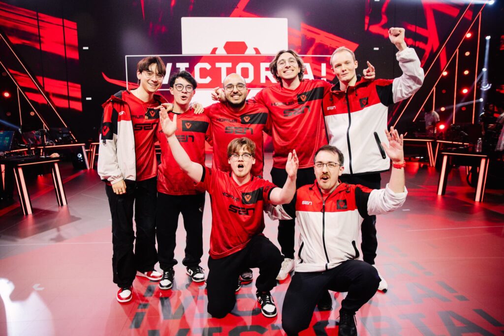 Sentinels seen onstage after victory at VCT AMERICAS Kickoff on Day 1 of Week 3 at Riot Games Arena on March 2, 2024.