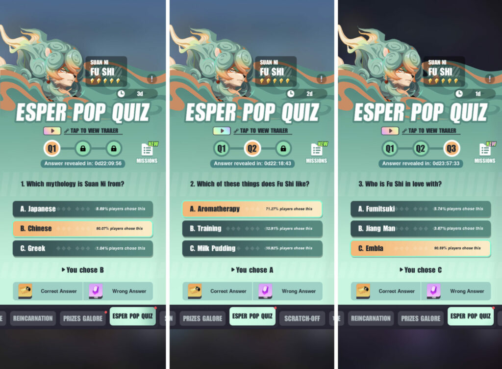 Dislyte Esper Pop Quiz Fu Shi answers