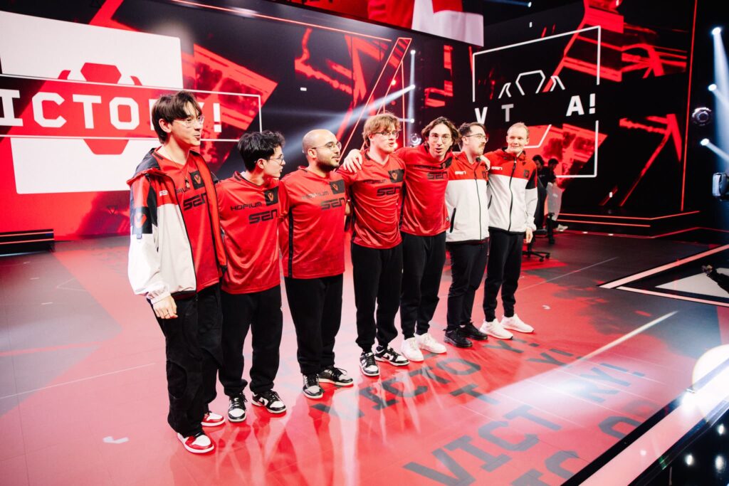 Sentinels, who play Team Heretics on Day 2 of Masters Madrid, seen onstage after victory at VCT AMERICAS Kickoff on Day 1 of Week 3 at Riot Games Arena on March 2, 2024.
