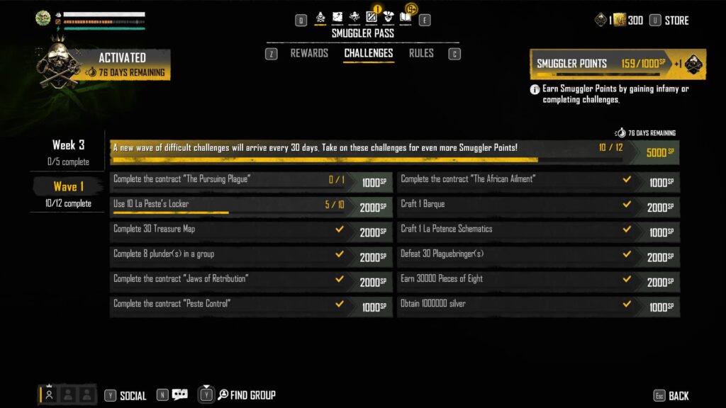 The Smuggler Pass Wave 1 challenges.