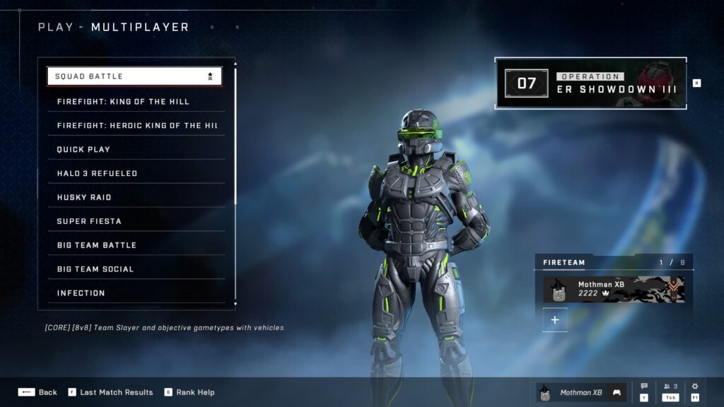 Squad Battle is the highlighted playlist in Halo Infinite multiplayer.