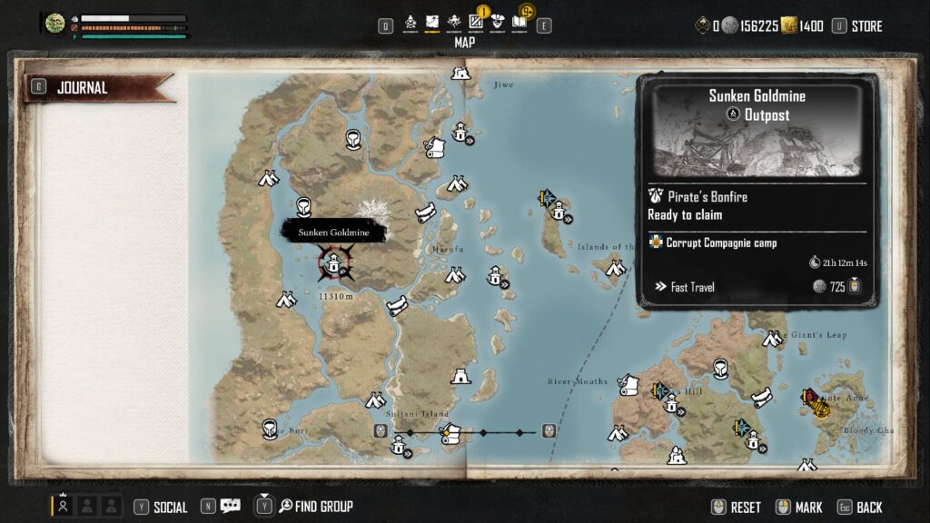 The Sunken Goldmine found on the Skull and Bones map.