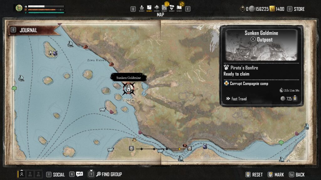 The map zoomed in further to find the Sunken Goldmine.