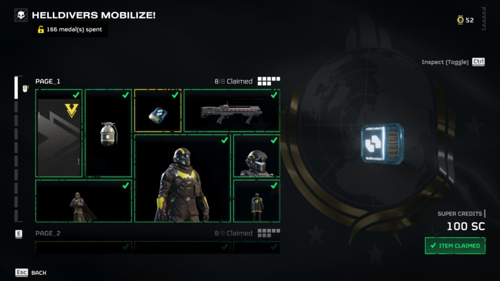 100 Super Credits earned through the basic Warbonds track of Helldivers 2.