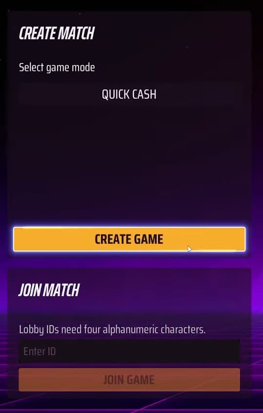 The Create Game button in The Finals Private Match option with Quick Cash as the game mode.