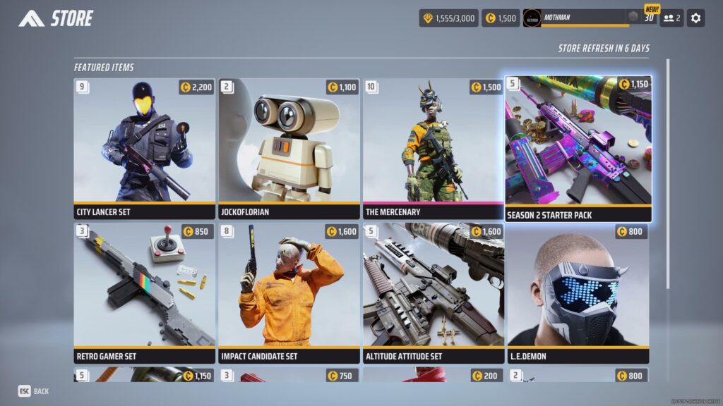 The Finals Season 2 Store, with the Starter Pack highlighted.
