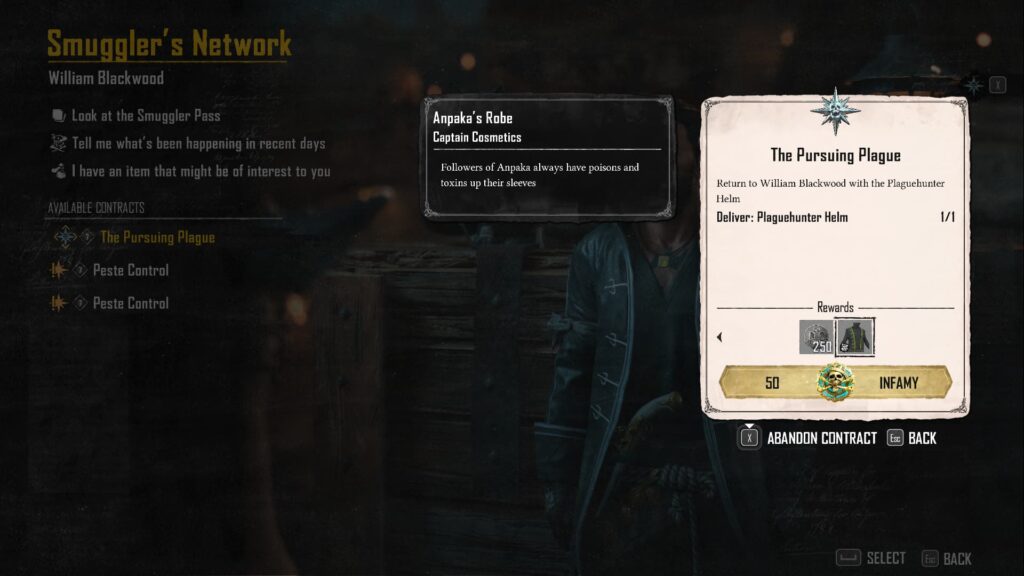 The rewards for completing The Pursuing Plague in Skull and Bones.