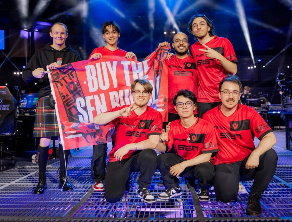 Sentinels, who play Paper Rex in the Lower Final, after victory at VALORANT Masters Madrid Playoffs- Day 1 at the Madrid Arena on March 21, 2024 in Madrid, Spain.