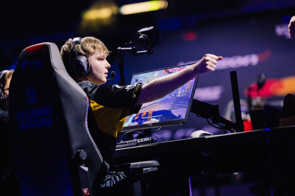 Benjy benjyfshy Fish of Team Heretics competes at VALORANT Masters Madrid Swiss Stage Day 2 at the Madrid Arena on March 15, 2024 in Madrid, Spain. 