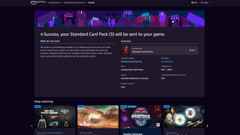 The items will be sent to your game