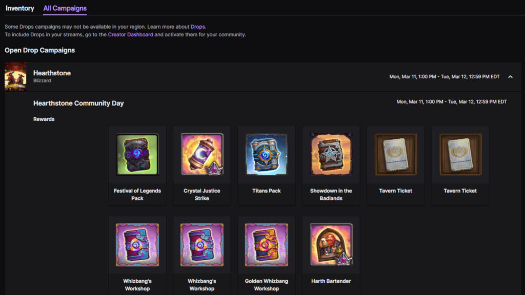 Hearthstone Community Day Twitch drops