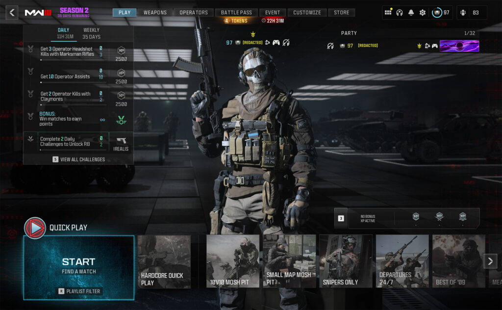 The Modern Warfare III lobby