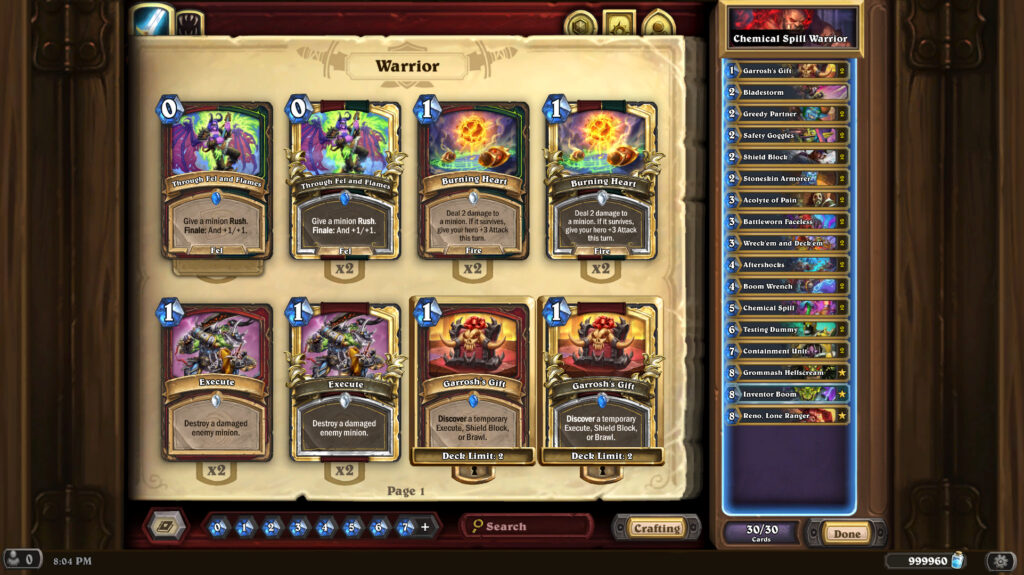 Chemical Spill Warrior deck in Hearthstone 