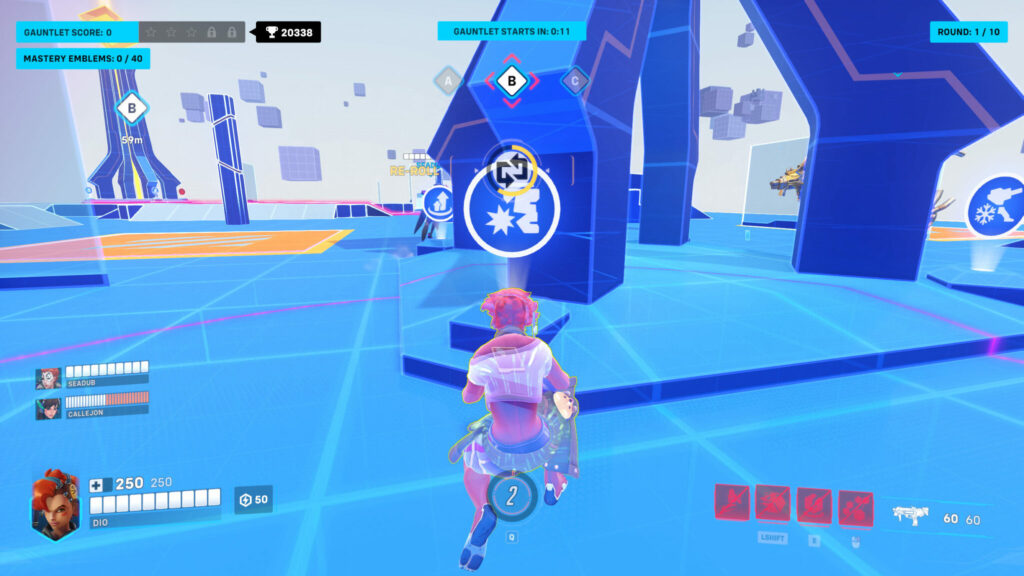 Walk up to towers and turrets to re-roll or upgrade them