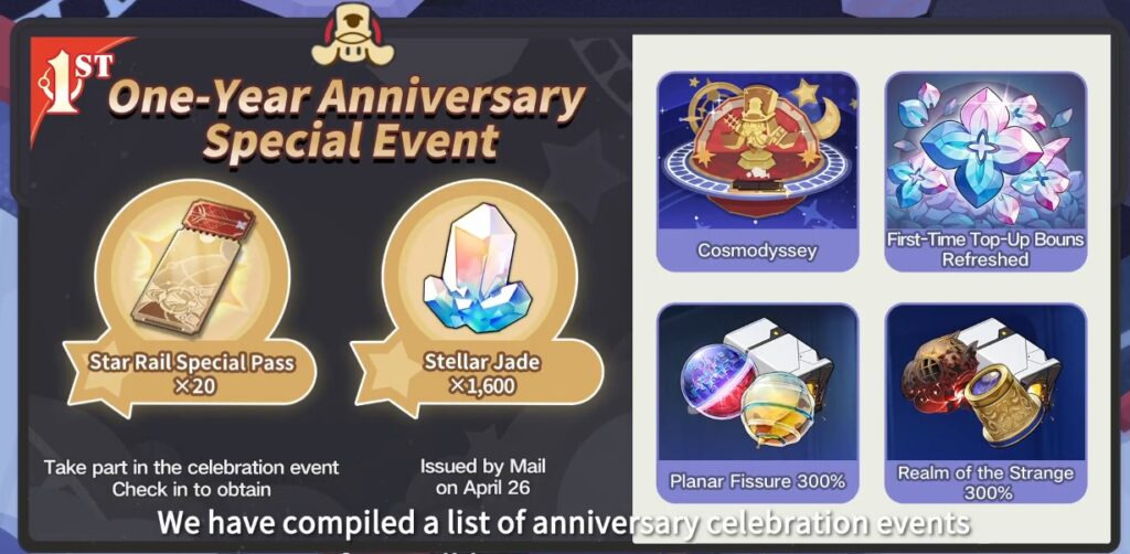Honkai: Star Rail 2.1 anniversary Cosmodyssey update rewards 