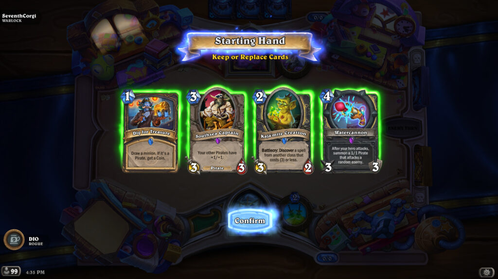Cards in the Pirate Rogue deck from A Whizbang Recipe Tavern Brawl 