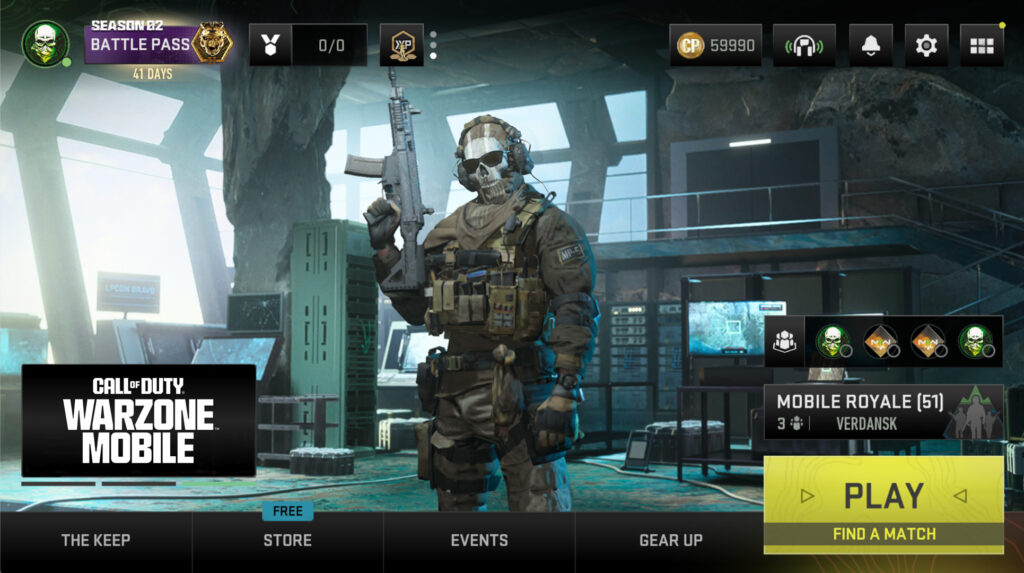Screenshot of the main lobby in Warzone Mobile
