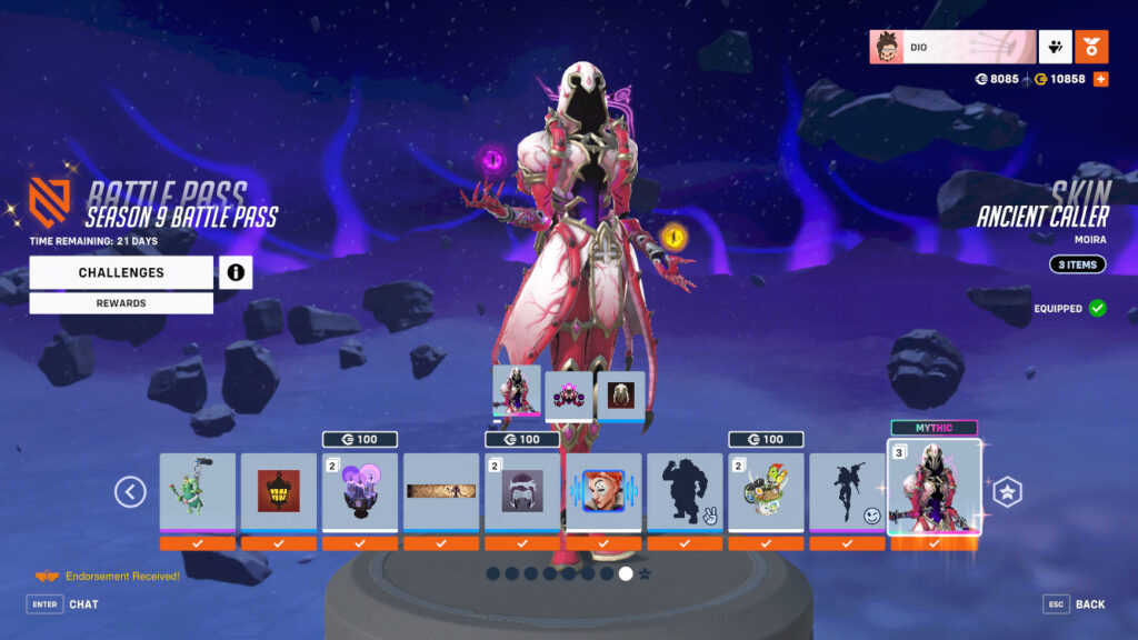 Moira's mythic skin in the Season 9 Battle Pass