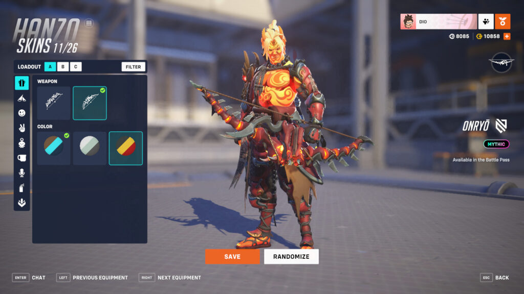 Hanzo's mythic skin and customizations