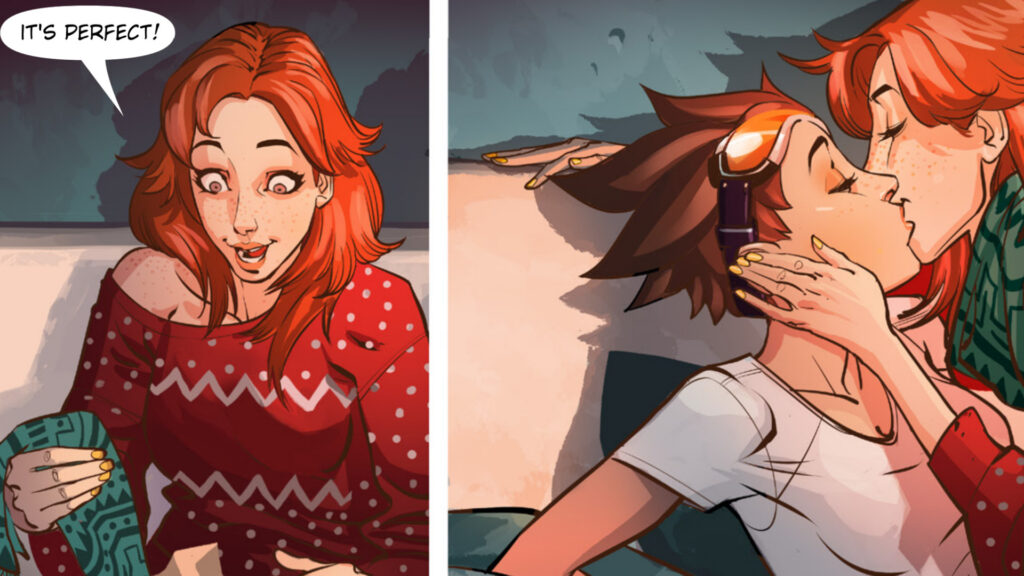 Two panels from the Overwatch Reflections comic