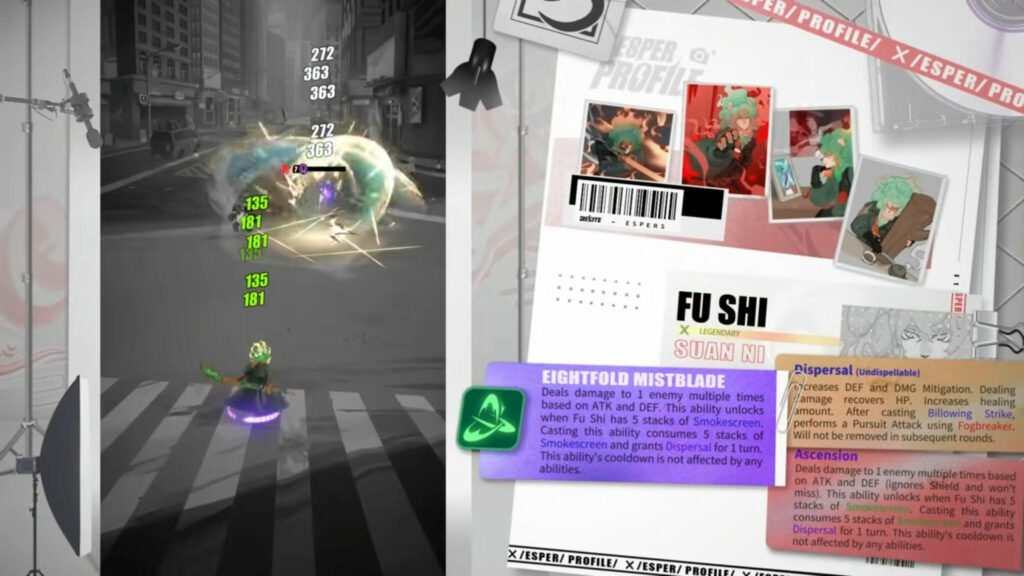 Fu Shi (Suan Ni) using his Eightfold Mistblade ability in Dislyte