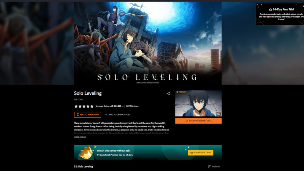 You can watch the Solo Leveling anime on Crunchyroll