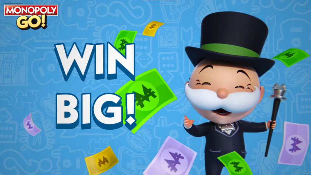 Screenshot from the Monopoly Go Trailer that says Win Big!