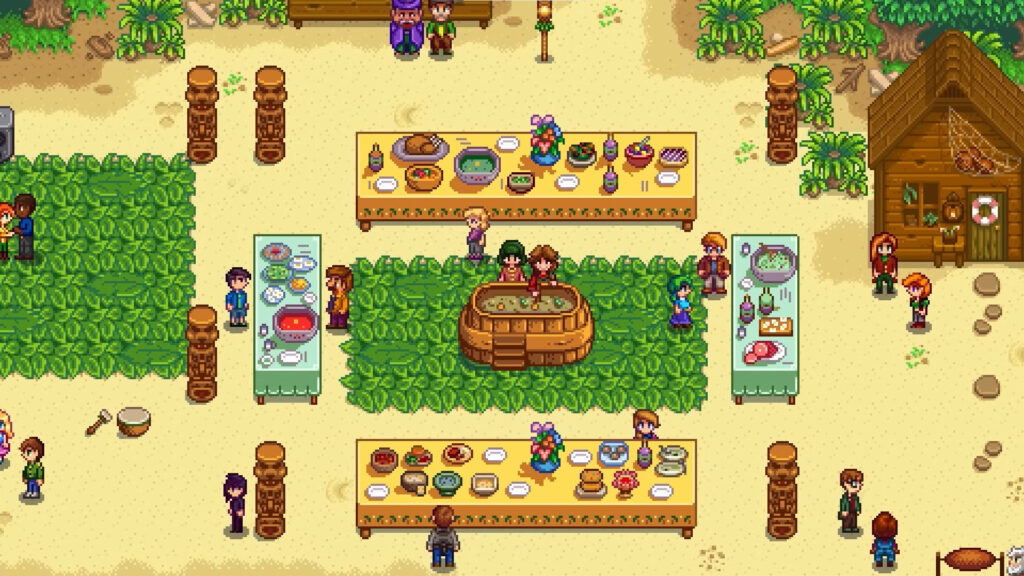 Stardew Valley characters converge on a festival in town.