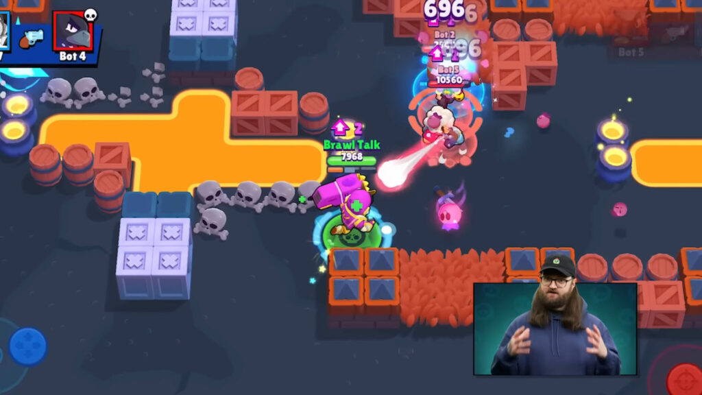 5v5 Knock out mode for Brawl Stars, showing how brawlers get buffed when their teammates die