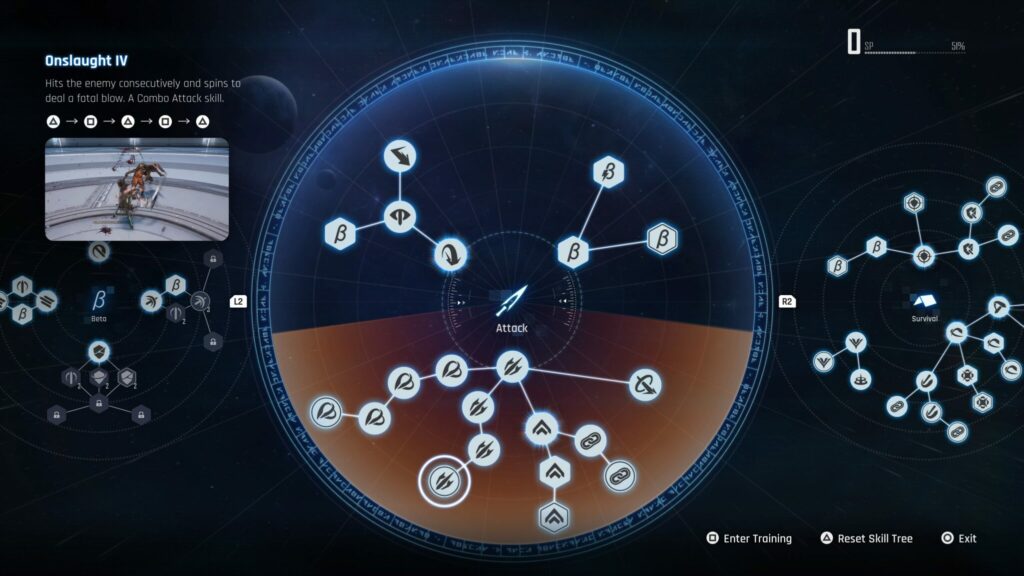Onslaught IV in the Attack Skill Tree of Stellar Blade.