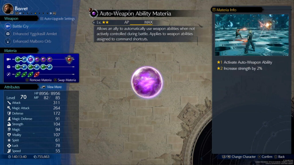 Auto-Weapon Ability Materia allows non-active characters to use weapon abilities without a command (Image by esports.gg)