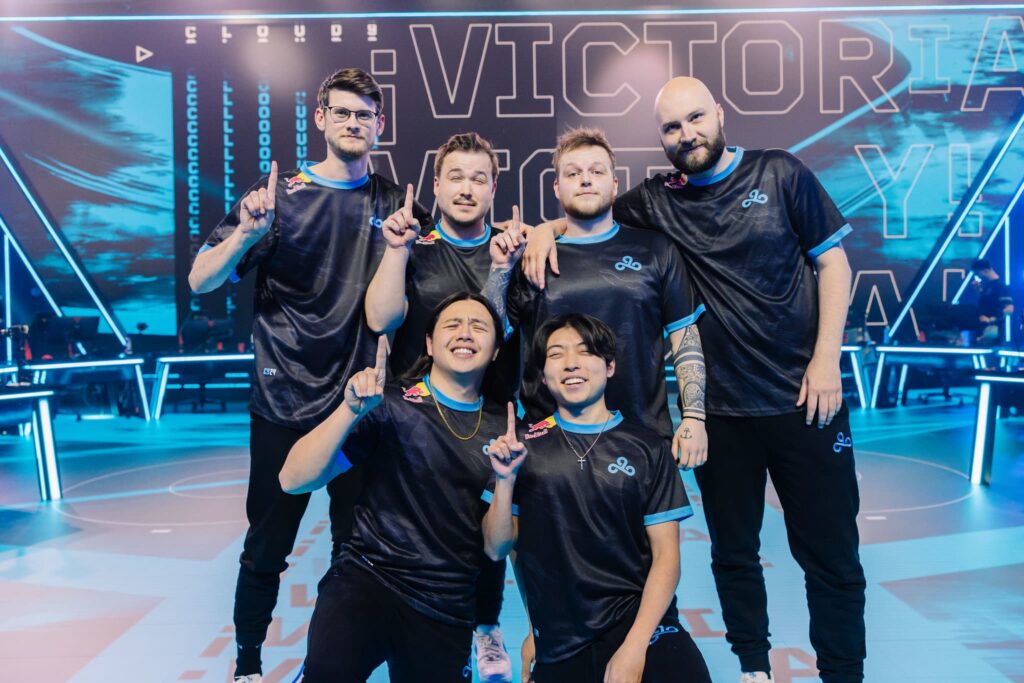 Cloud9, who plays LOUD during the Super Week, are seen on stage after victory against Leviatán during Week 1 of VCT Americas Stage 1 at the Riot Games Arena on April 6, 2024.