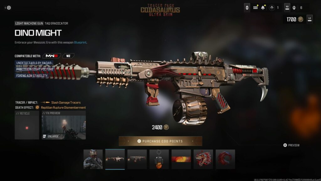 The Dino Might weapon blueprint from the CODasaurus Ultra Skin pack.