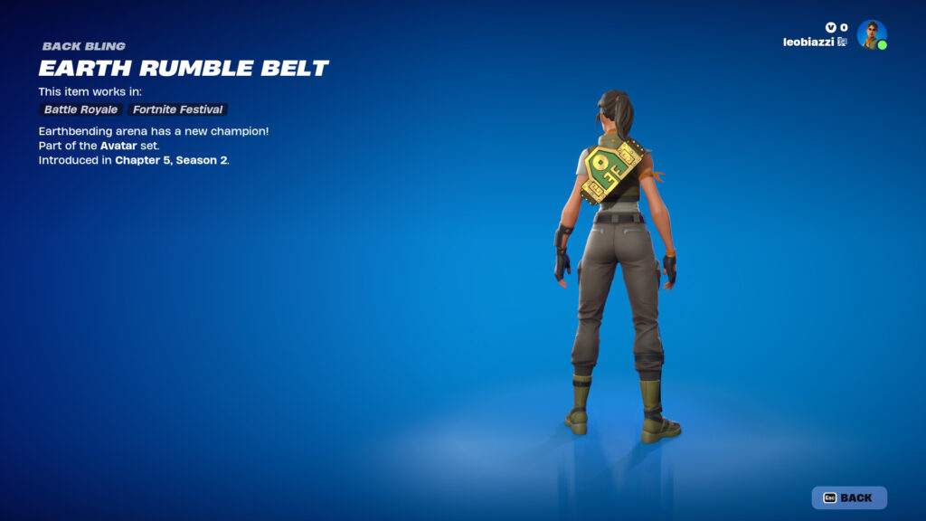 Toph's Earth Rumble Belt as a Fortnite cosmetic.