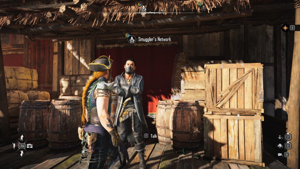 A player approaches William Blackwood in Telok Penjarah in Skull and Bones.