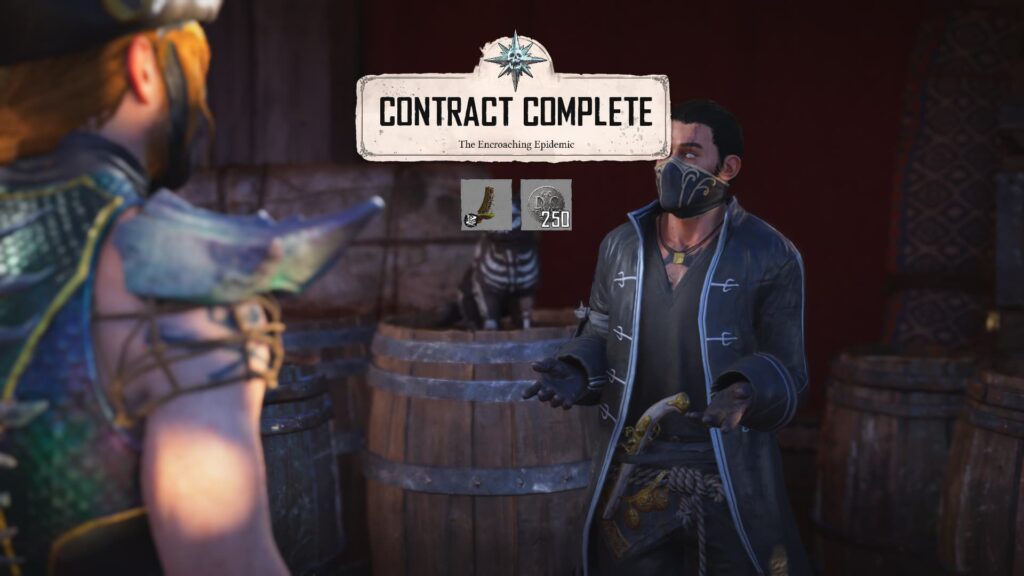 A player has turned in the quest item to William Blackwood to complete The Encroaching Epidemic in Skull and Bones.