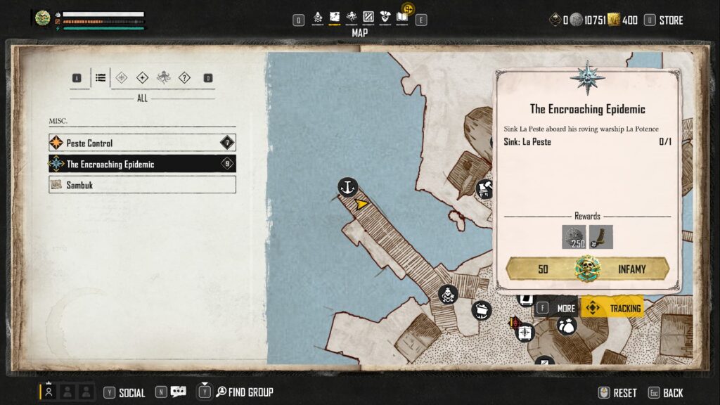 The Encroaching Epidemic is shown in the Skull and Bones contract journal.