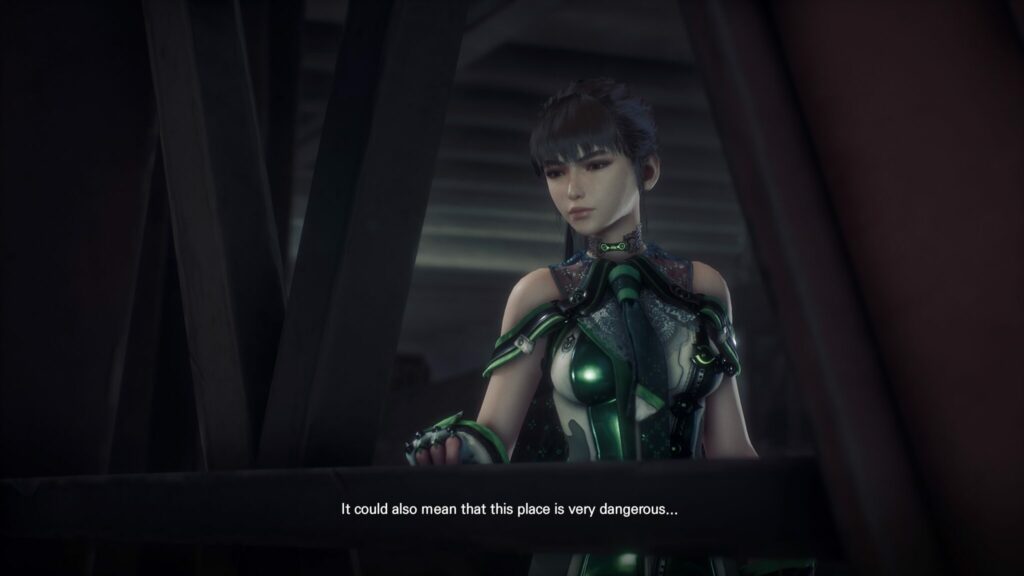 EVE from Stellar Blade looks out onto the city