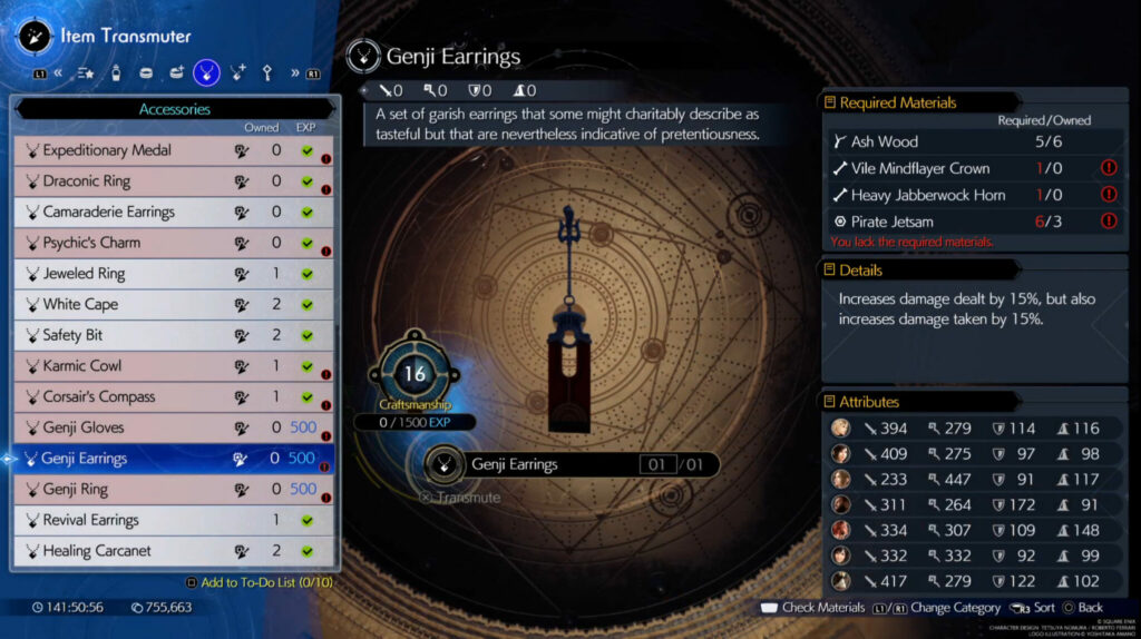 FF7 Rebirth - Genji Earrings recipe (Image by esports.gg)