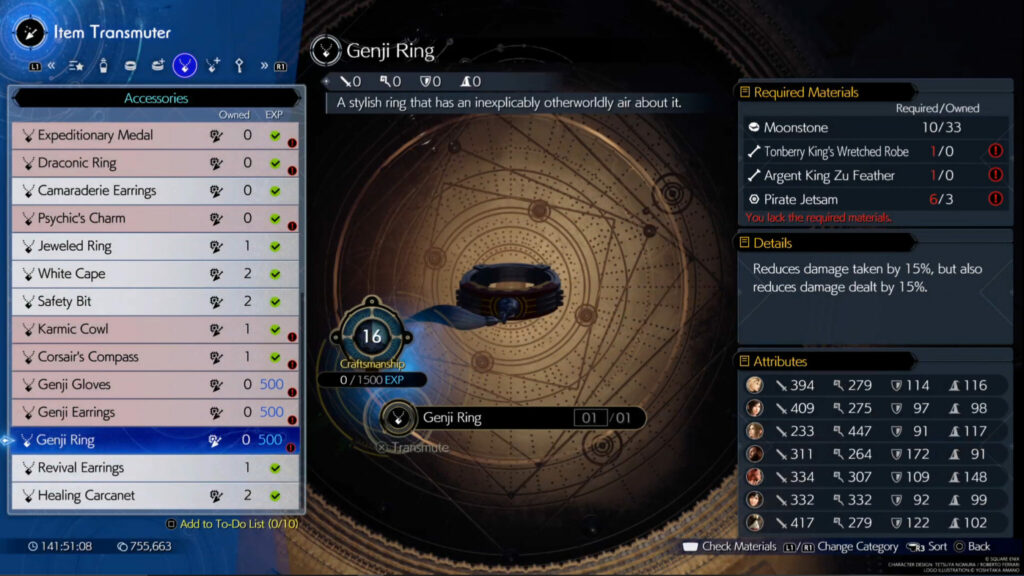 FF7 Rebirth - Genji Ring recipe (Image by esports.gg)