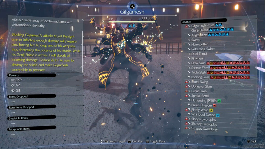FF7 Rebirth - Gilgamesh list of skills (Image by esports.gg)