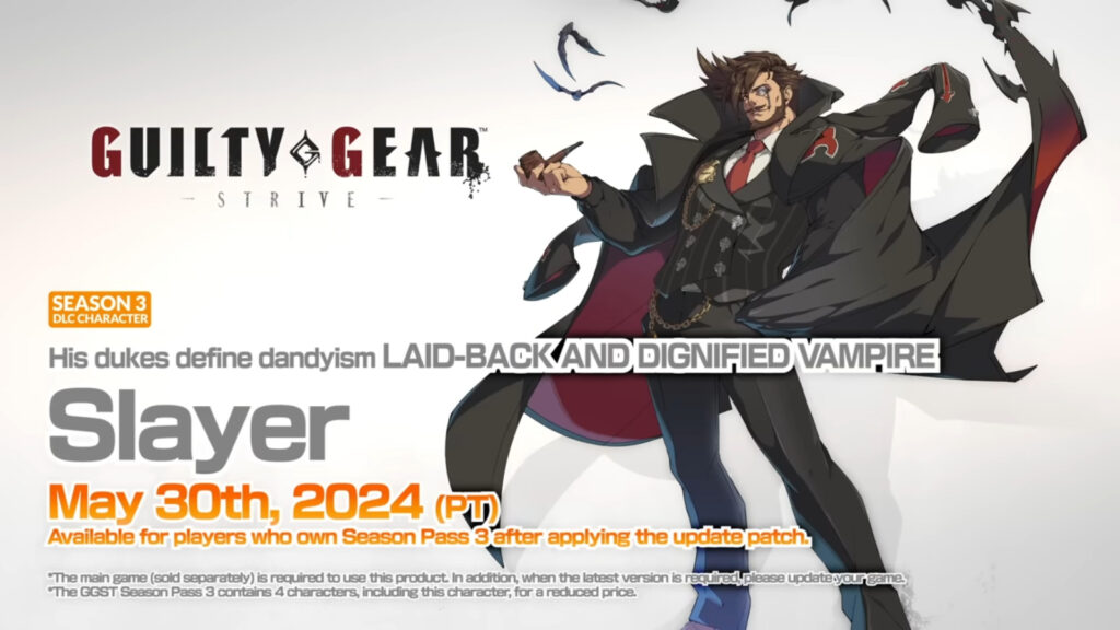 The release date poster for the Guilty Gear Strive DLC character Slayer