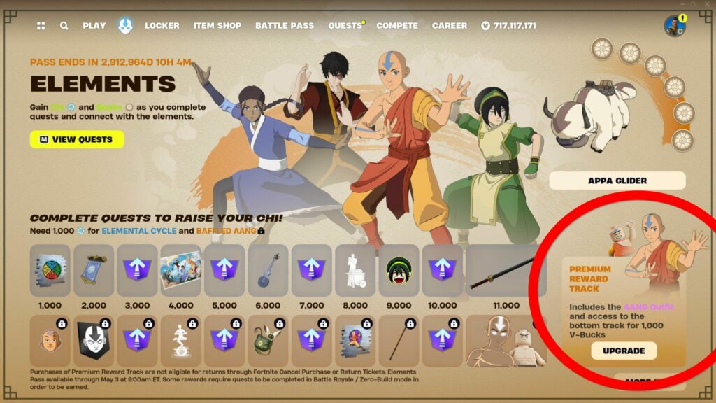 Aang Fortnite skin in the Elements Pass